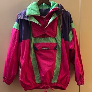 Vintage Sun Ice Pink and Green Ski Pullover Jacket Medium/40